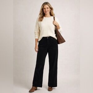 Eddie Bauer Womens 14 Corduroy Wide Leg Bootcut Jeans‎ Black Natural Fit Casual